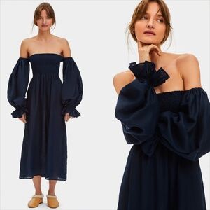 Sleeper NWOT Atlanta puff sleeve long sleeve linen midi dress FINAL PRICE